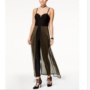 Material Girl Metalic-Mesh Split-Front Jumpsuit XL
